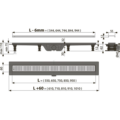 Трап Alcadrain для душа APZ10 Simple-550 мм