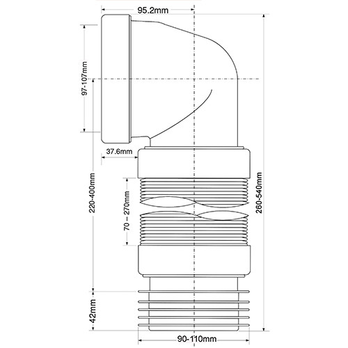 Гофра для унитаза Mcalpine под углом 90° ф110 мм (260-540 мм) MRWC-F11R