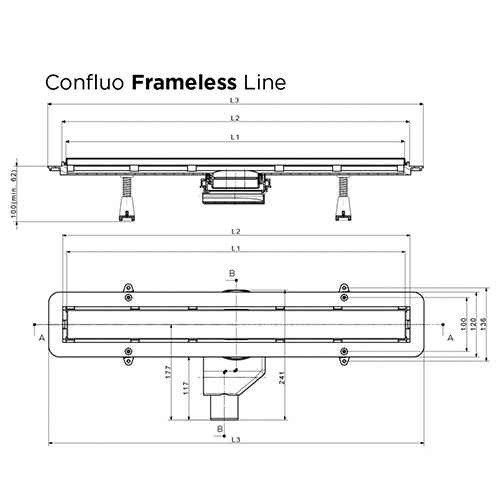 Трап Pestan двухсторонний Confluo Frameless Line 120х650 мм черное стекло глянец