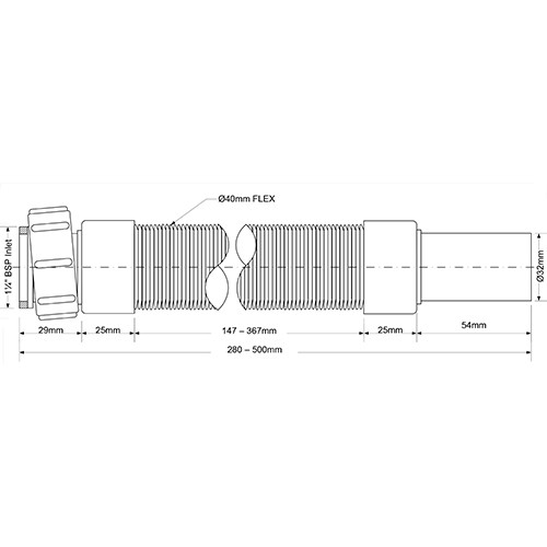 Гофра для сифона Mcalpine ф32 мм х 1 1/4" (280-500 мм) MRMF1-05