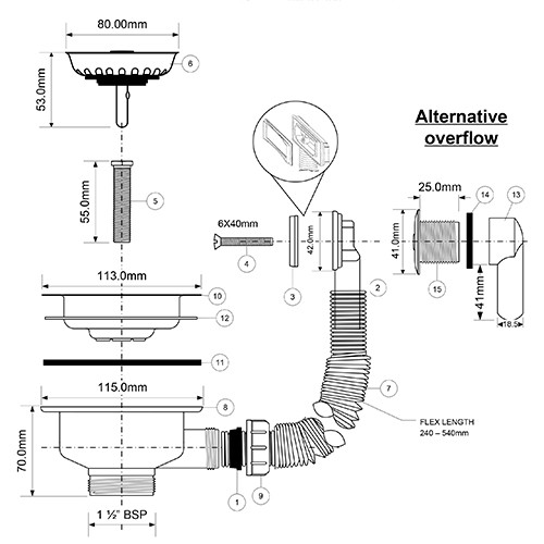 Сифон для мойки McAlpine ф1 1/2" х 40 мм с переливом OFR2-113S