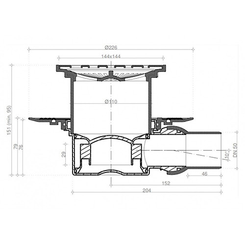 Трап Pestan Confluo Standard Square1 150х150/50 мм боковой сток